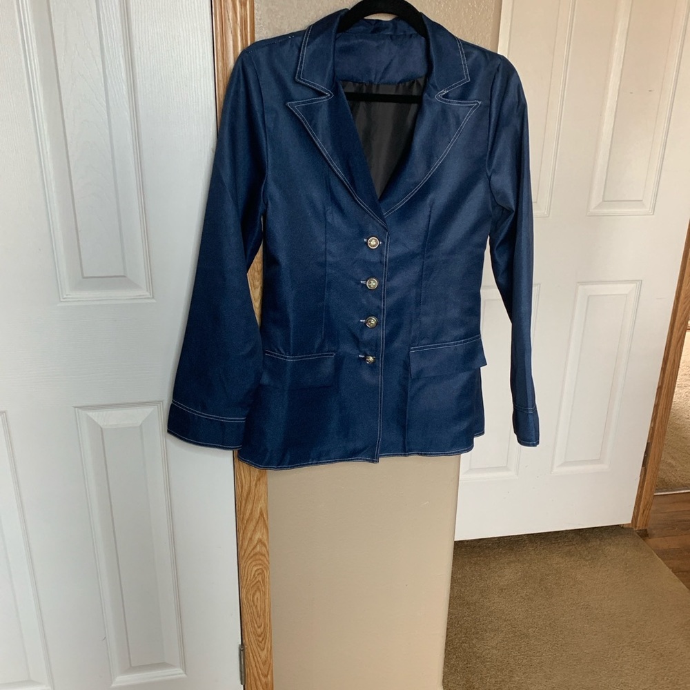 NAVY BLUE Lightweight Lapel Collar Button Up Blazer Size X-Large